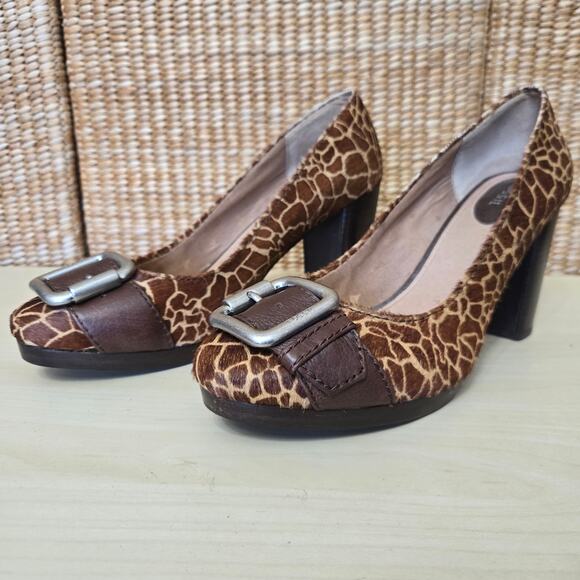 Fossil Womens Y2K Maddox Giraffe Print Calf Hair Buckle Chunky Block Heels 11 - Picture 6 of 11